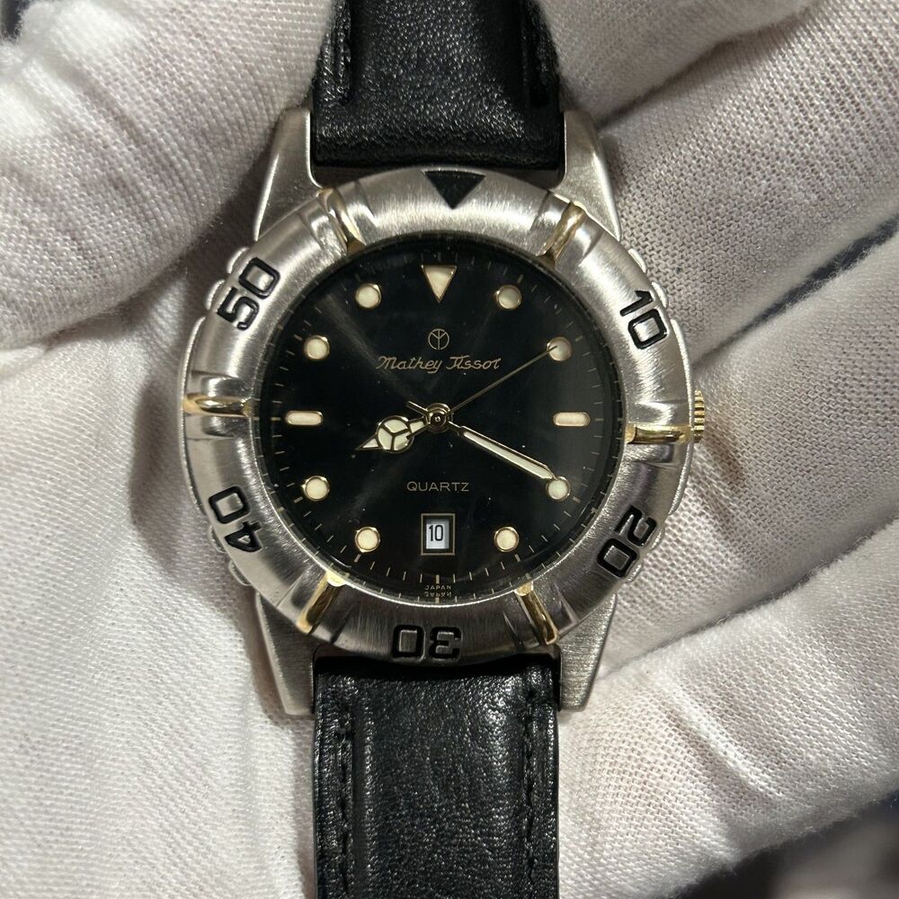 Mathey Tissot Two Tone Black Dial Vintage Watch Quartz Stainless Steel Classic